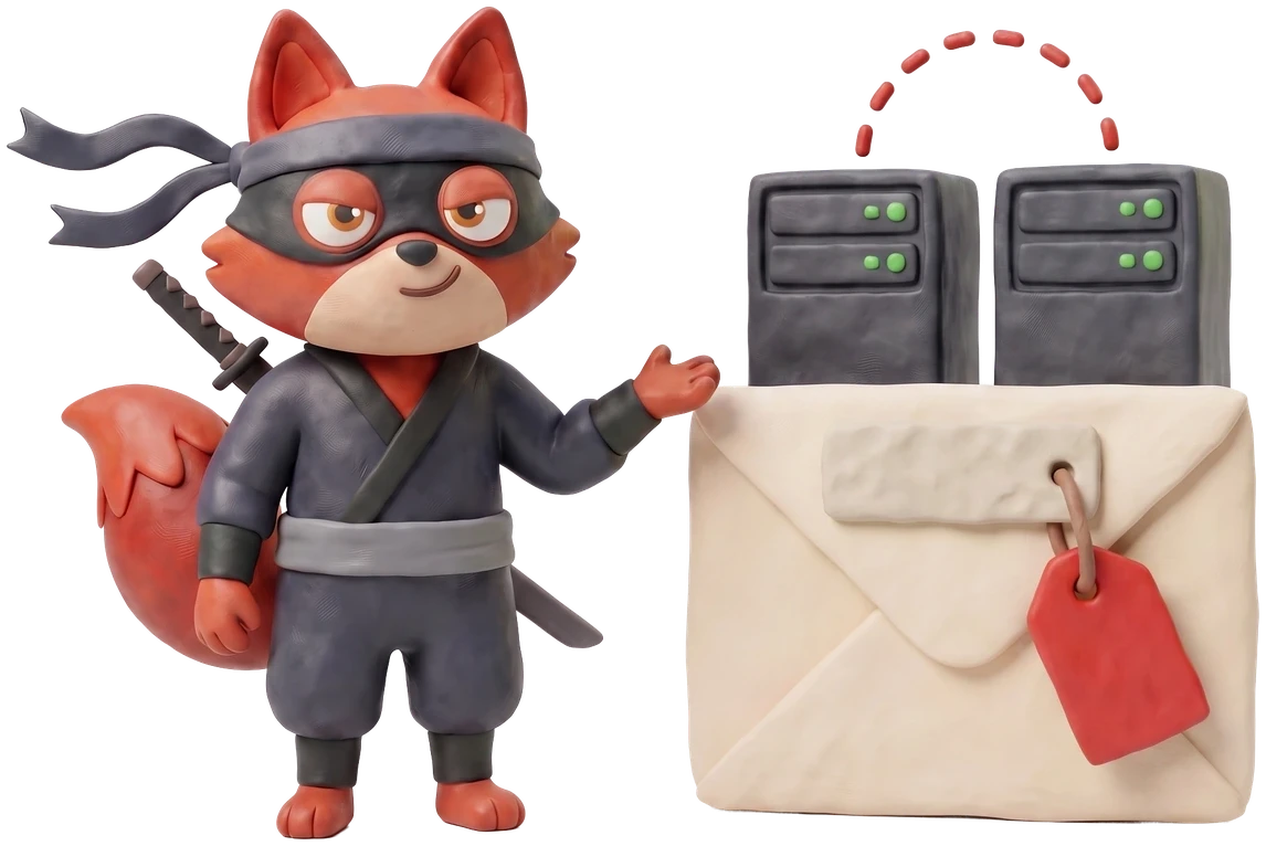 Claymation prop: a clay envelope whose From line carries a red-tagged clay domain label.
