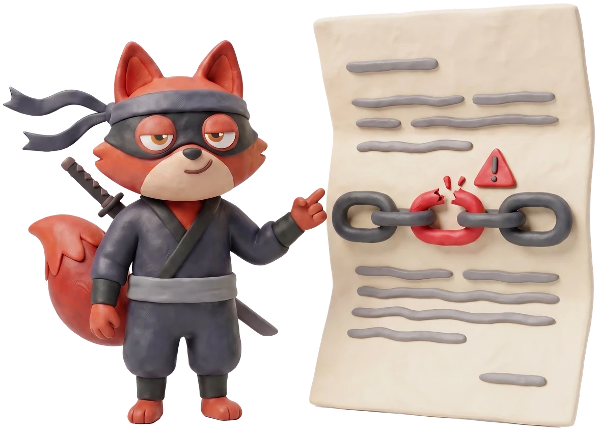 Claymation prop: an open clay letter with a red-flagged clay link chain running across it.