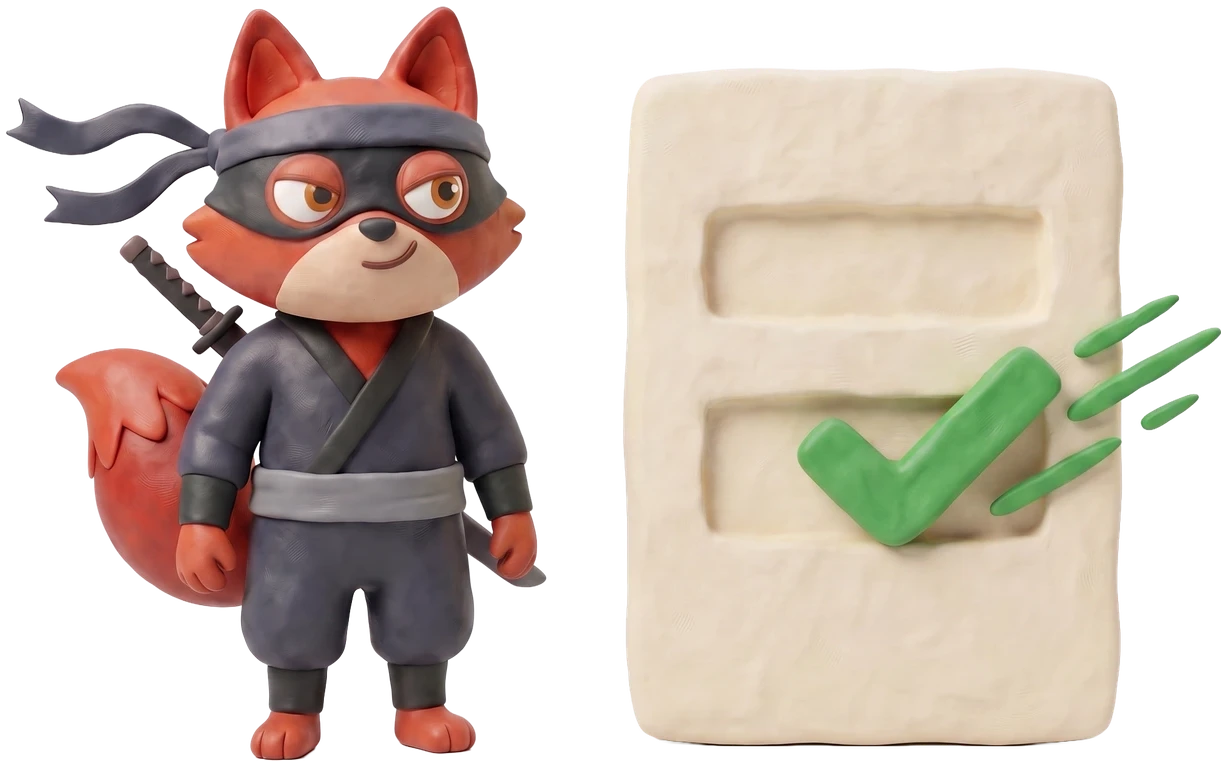 Verifox clay fox beside a clay signup form where a green tick lands instantly.