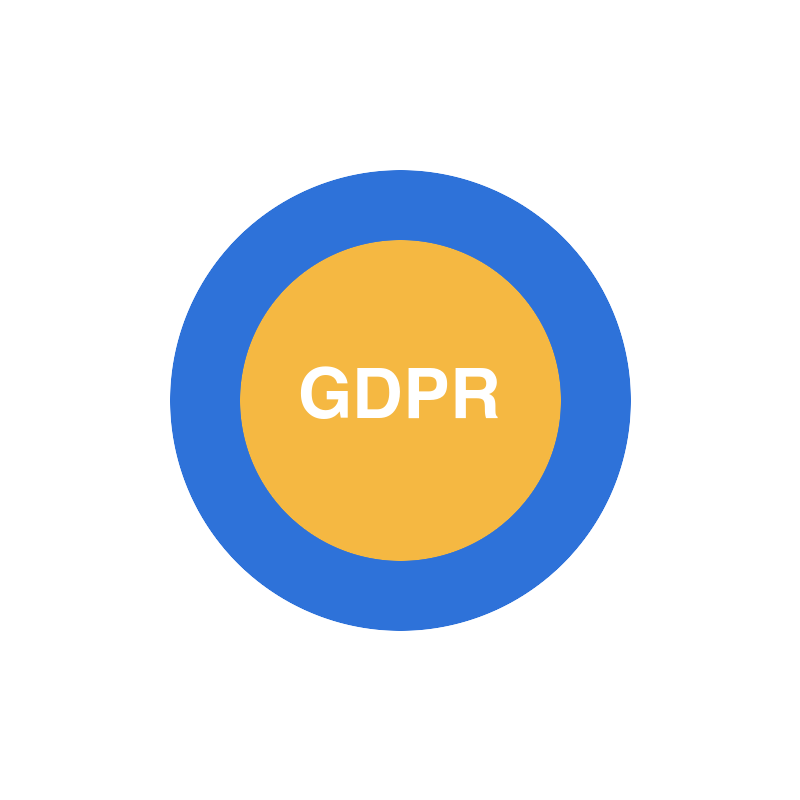 Claymation-style badge with eight royal-blue plasticine petals around a glossy warm-yellow centre disc, the word GDPR pressed in cream-white clay.
