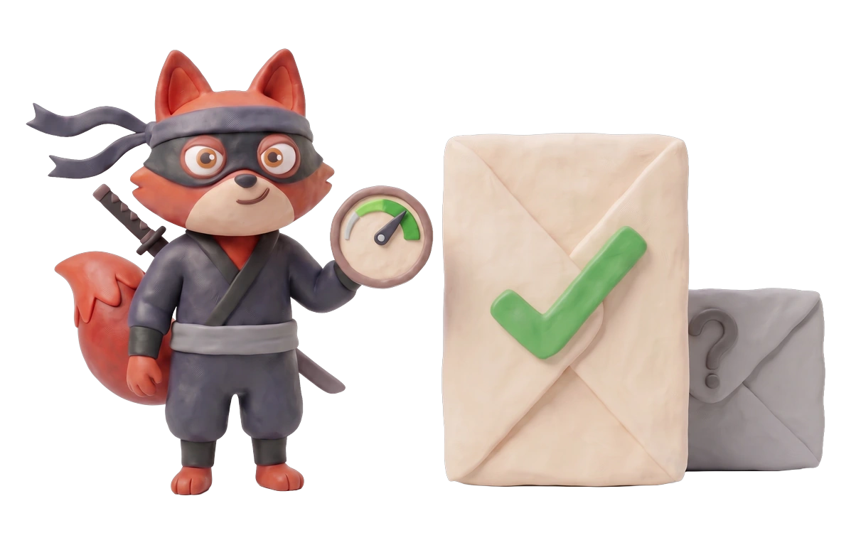 Verifox clay ninja fox illustrating catch-all scoring against Bouncer.
