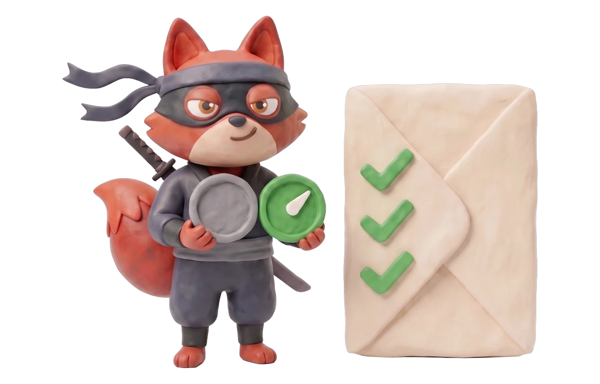 Verifox clay ninja fox illustrating catch-all scoring against Emailable.