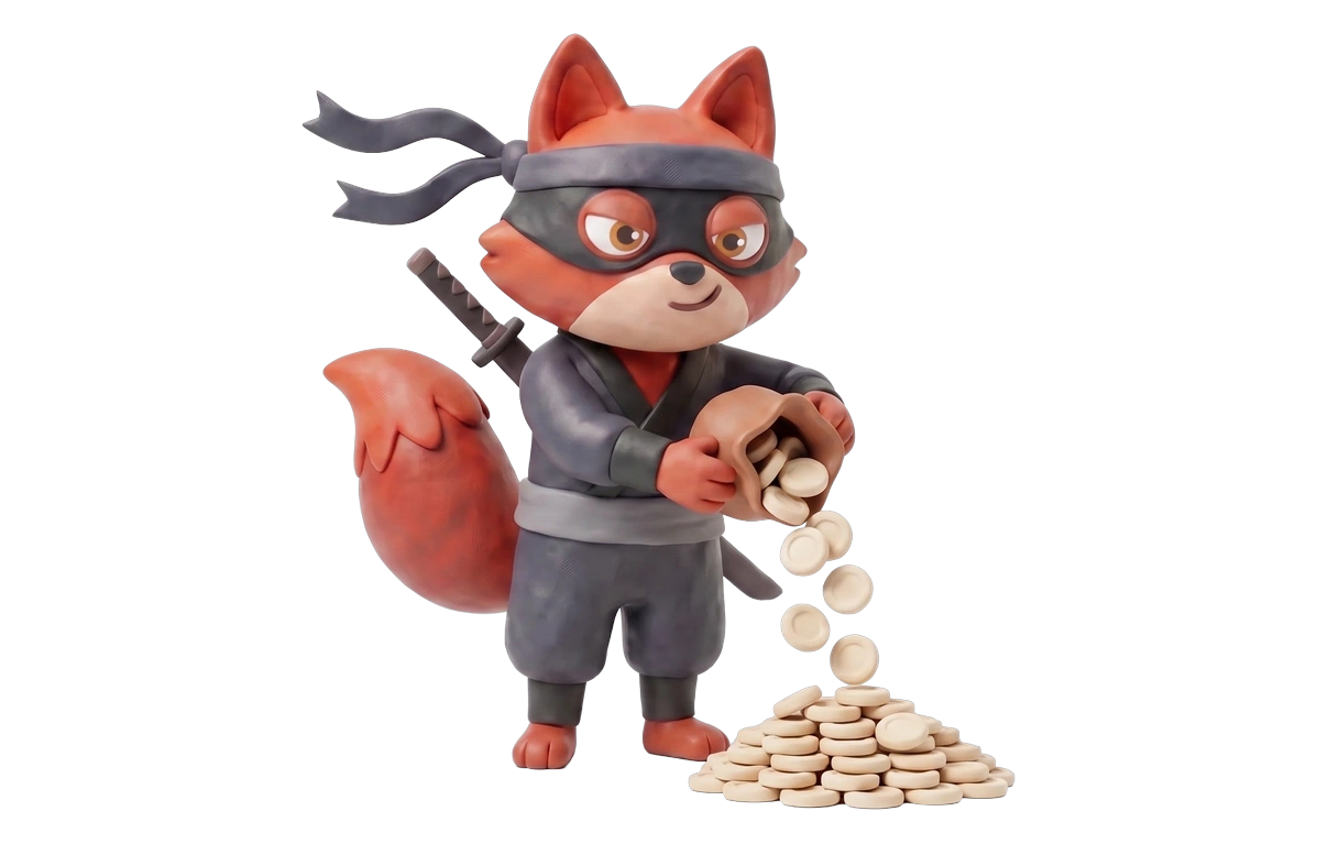 Verifox clay ninja fox illustrating free tier and the on-ramp against Emailable.