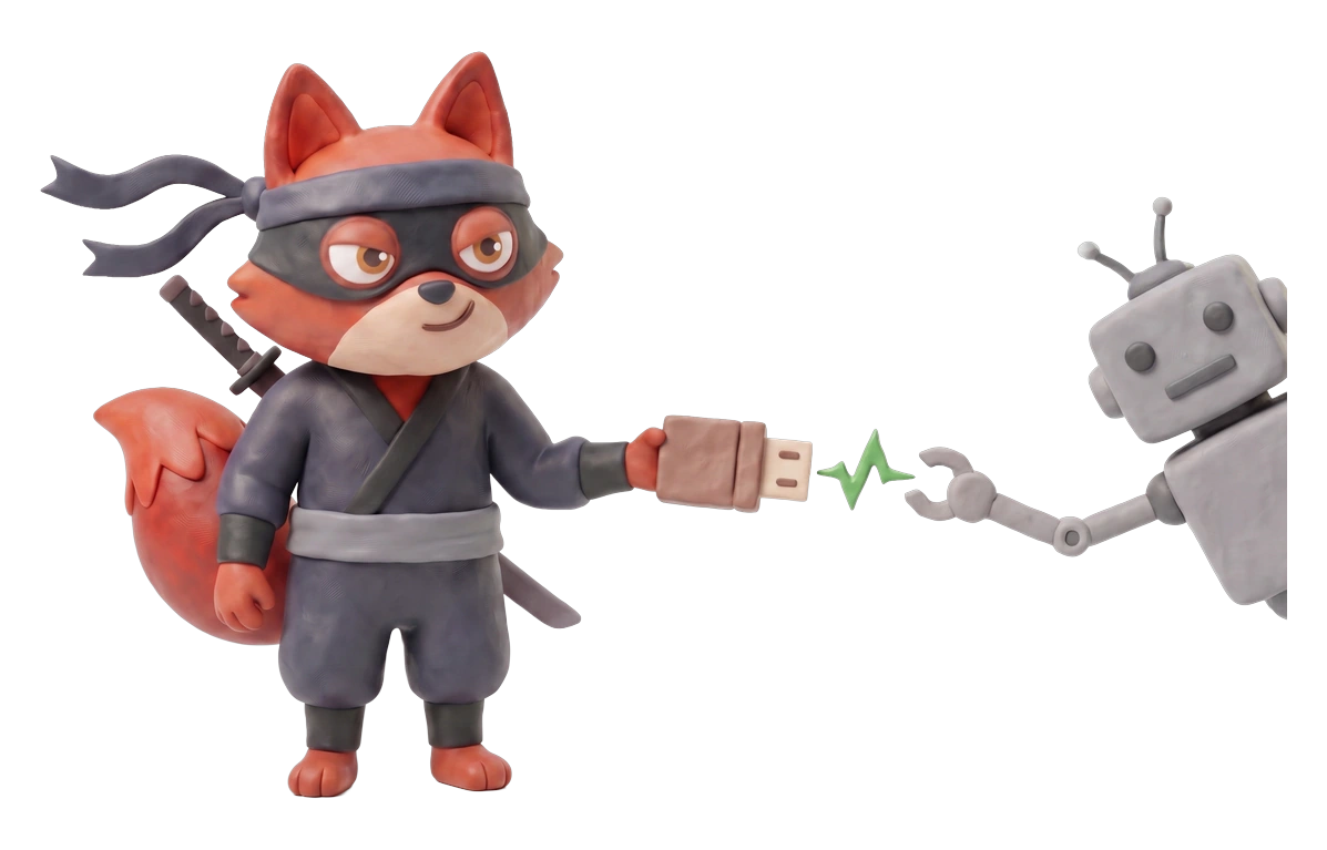 Verifox clay ninja fox illustrating built for ai agents against Emailable.