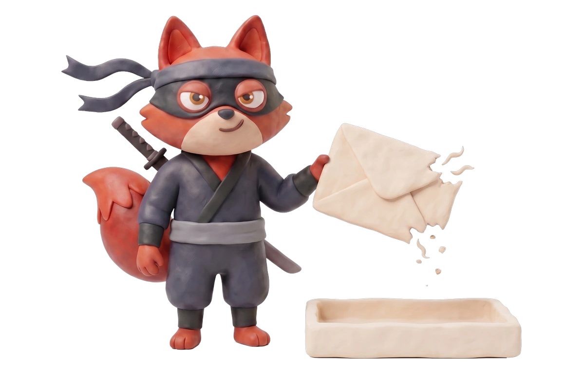 Verifox clay ninja fox illustrating privacy by architecture against Emailable.