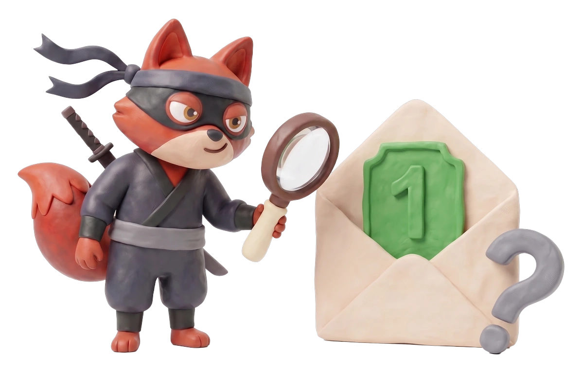 Verifox clay ninja fox illustrating accept-all resolution against Hunter.