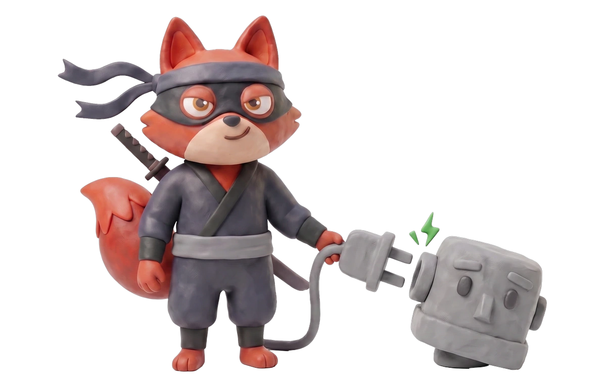 Verifox clay ninja fox illustrating built for ai agents against NeverBounce.