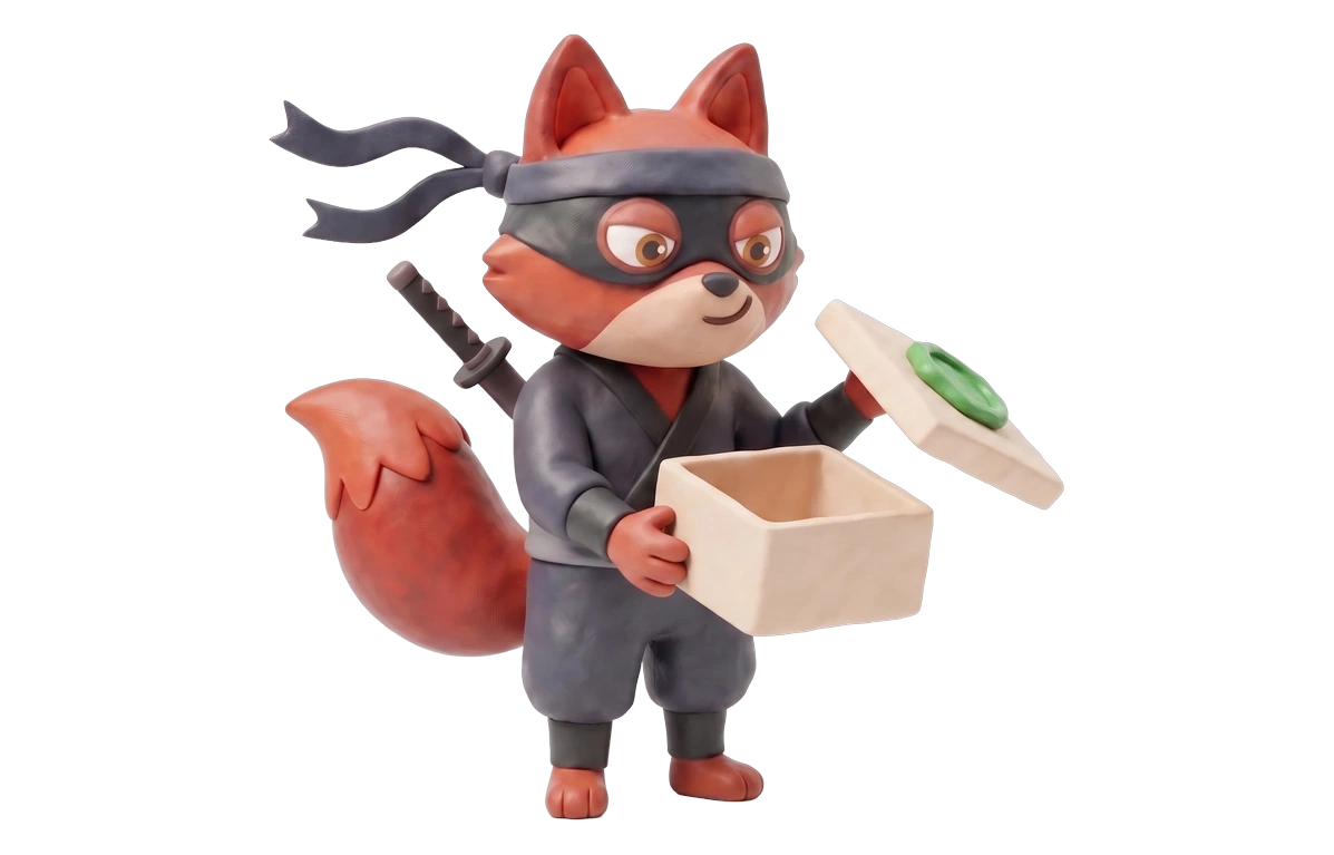 Verifox clay ninja fox illustrating privacy by architecture against NeverBounce.