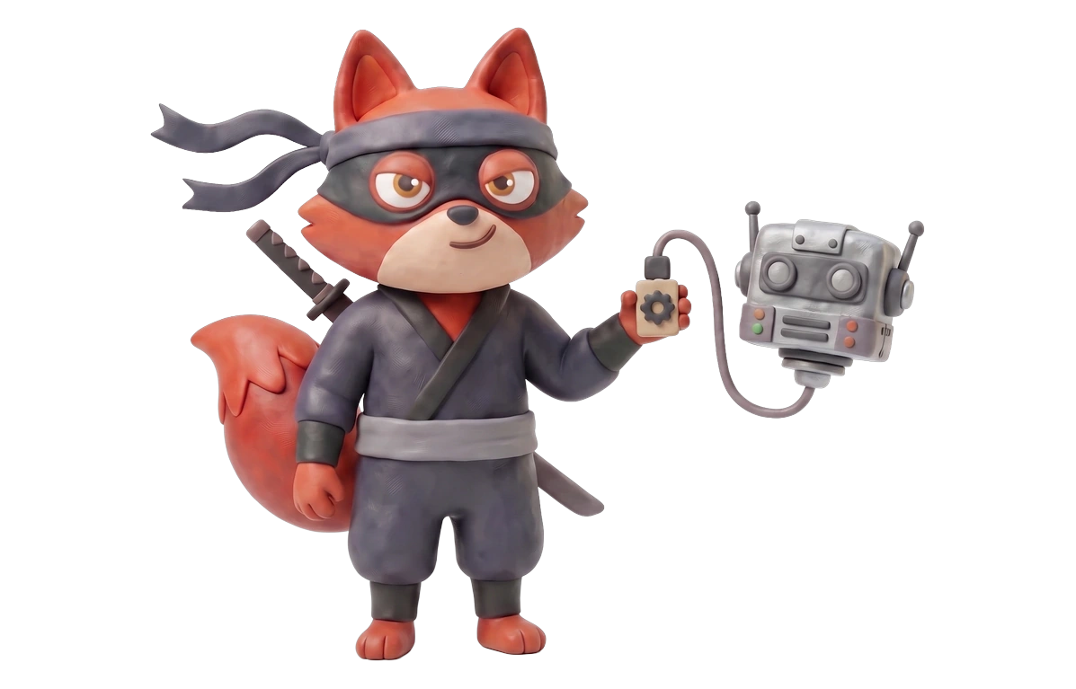 Verifox clay ninja fox illustrating built for ai agents against ZeroBounce.